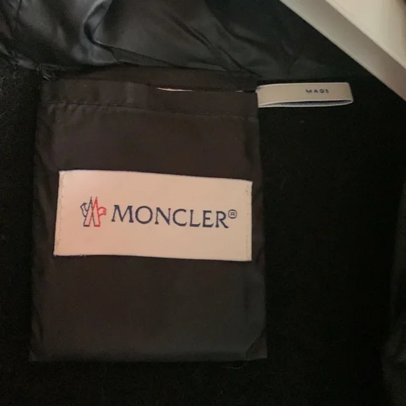 Moncler Mantella Down hood logo jacquard wool cape